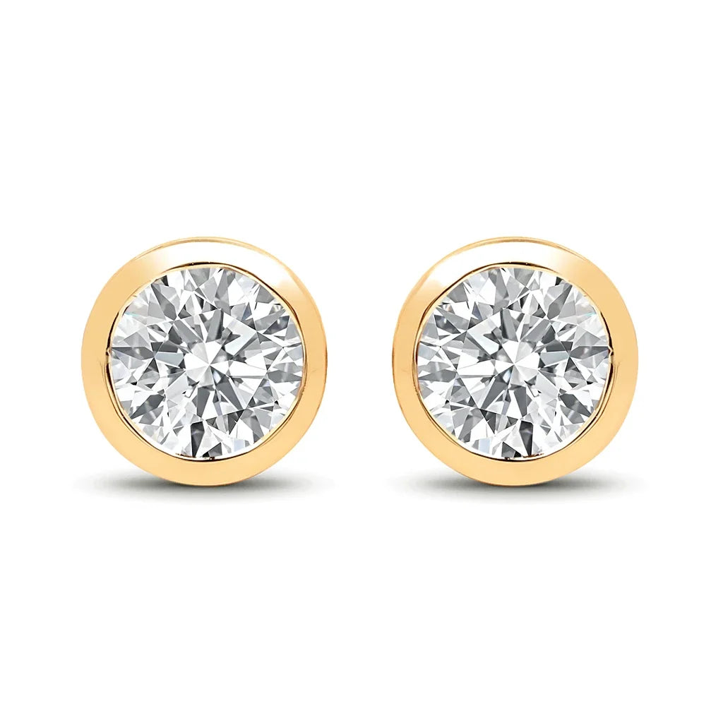 Round Bezel Set Amethyst Stud Earrings
