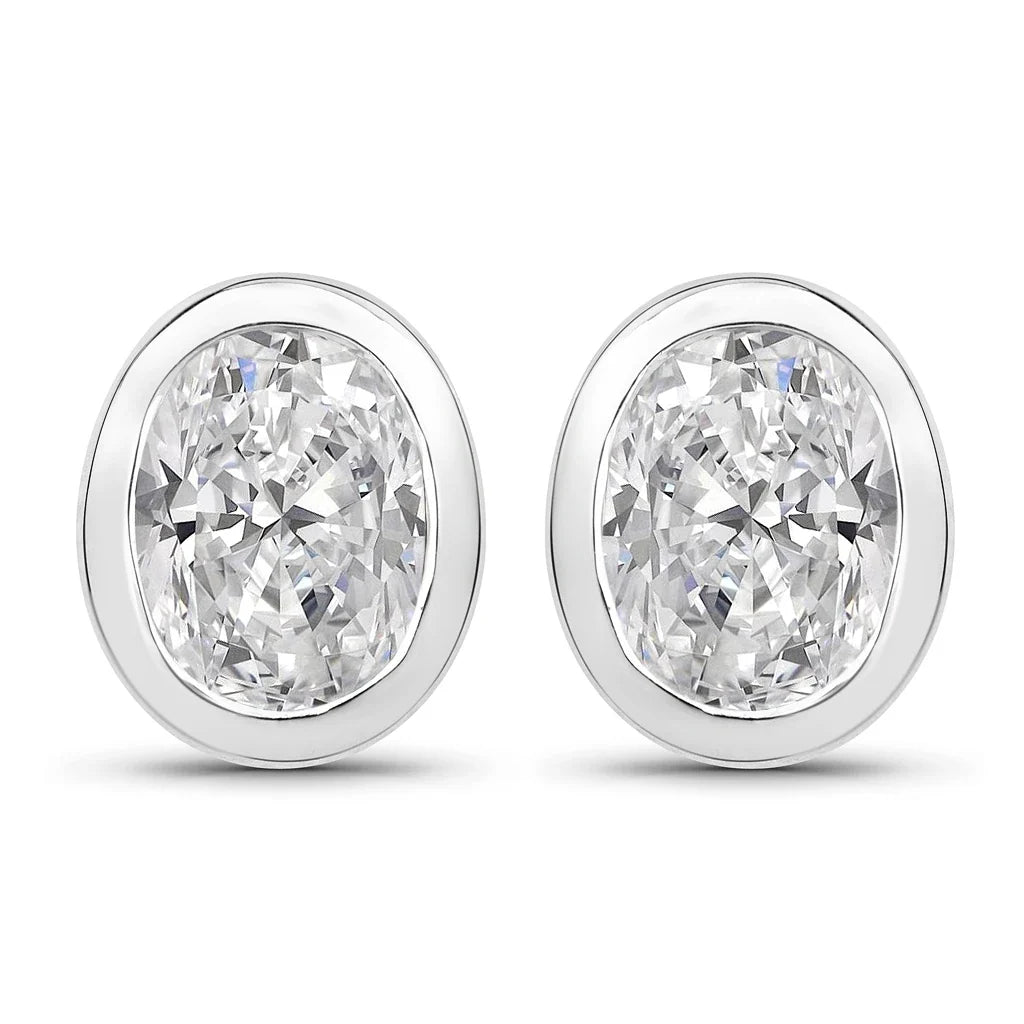Oval Bezel Set Amethyst Stud Earrings