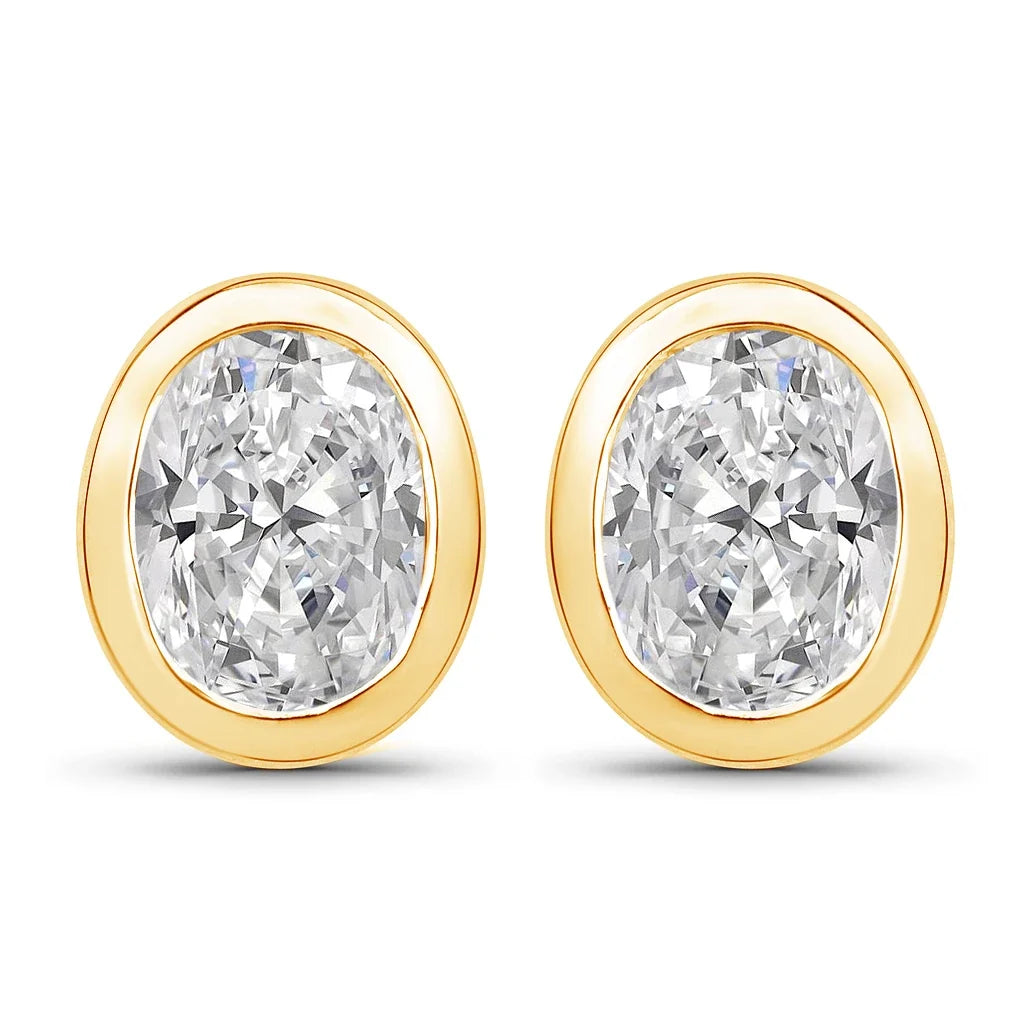 Oval Bezel Set Amethyst Stud Earrings