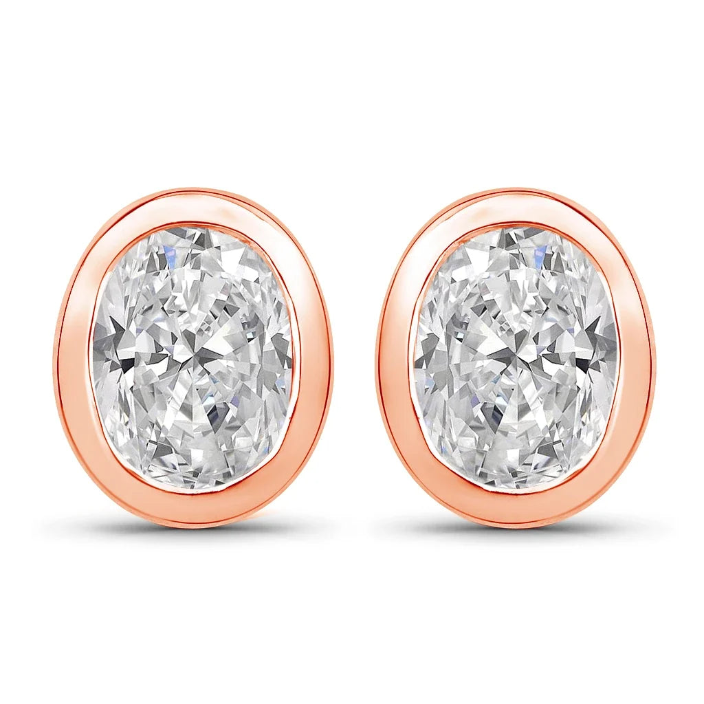 Oval Bezel Set Amethyst Stud Earrings
