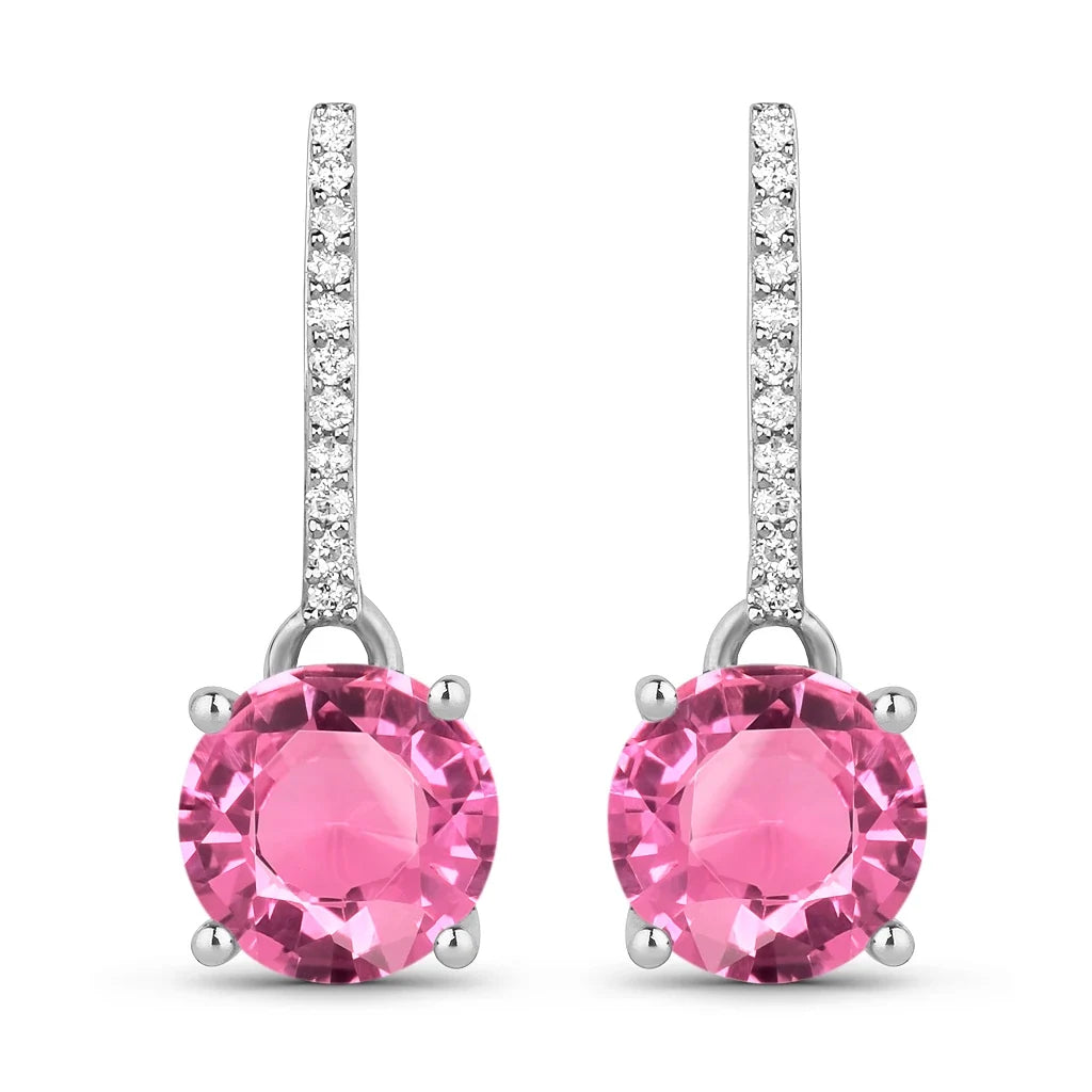 Round Cut Amethyst Diamond Accent Drop Earrings