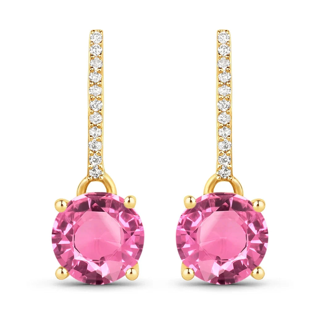 Round Cut Amethyst Diamond Accent Drop Earrings