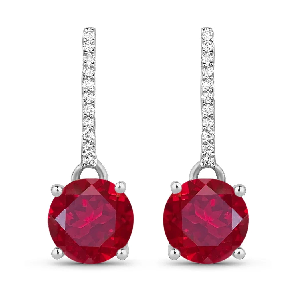 Round Cut Amethyst Diamond Accent Drop Earrings
