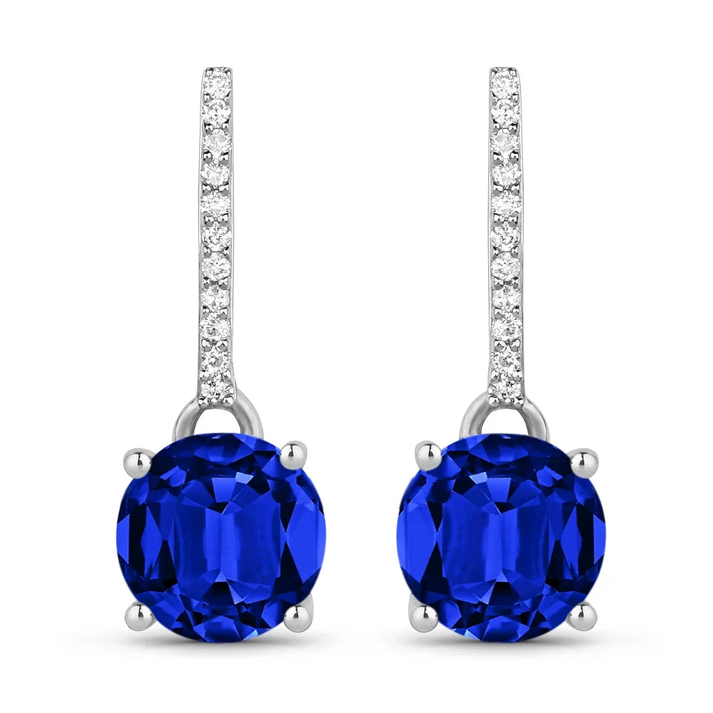 Round Cut Amethyst Diamond Accent Drop Earrings