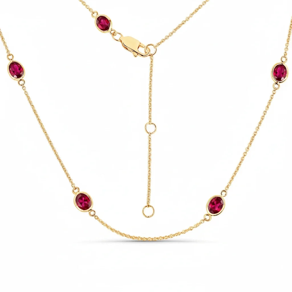 Minimal Oval Cut Bezel Set Station Necklace