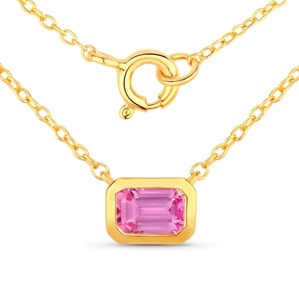 Emerald Cut Bezel Set Solitaire Necklace