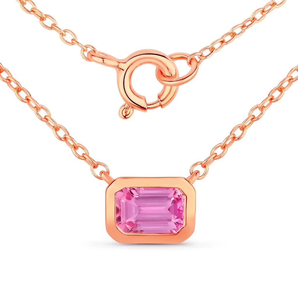 Emerald Cut Bezel Set Solitaire Necklace