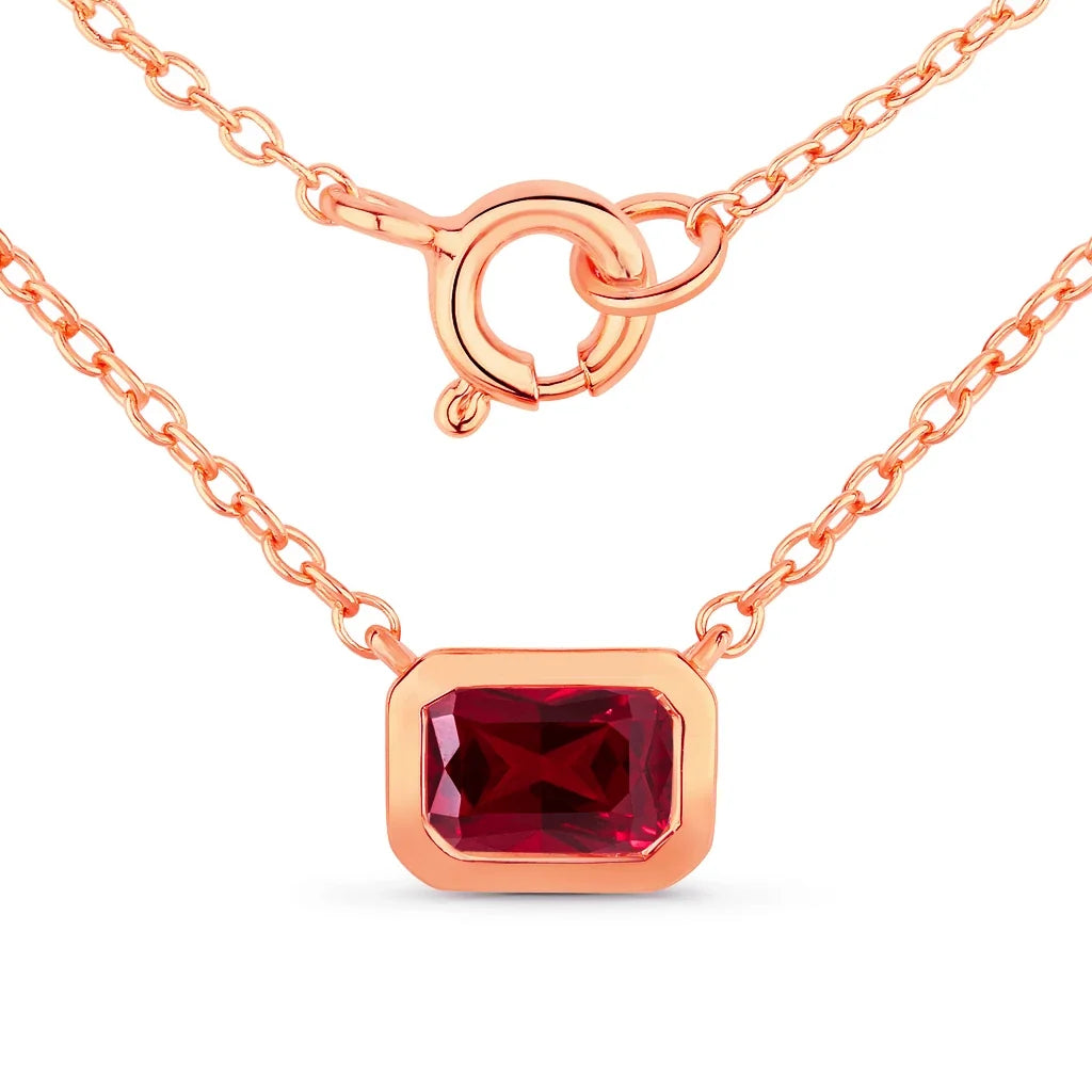 Emerald Cut Bezel Set Solitaire Necklace