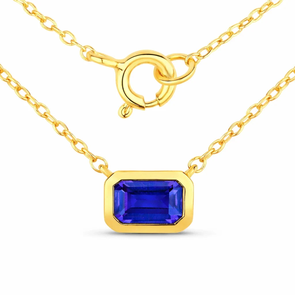 Emerald Cut Bezel Set Solitaire Necklace