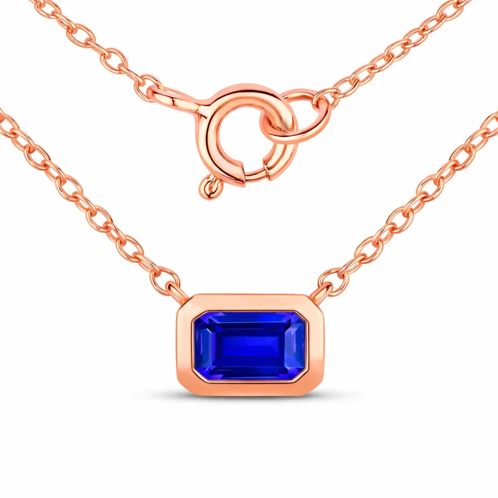 Emerald Cut Bezel Set Solitaire Necklace