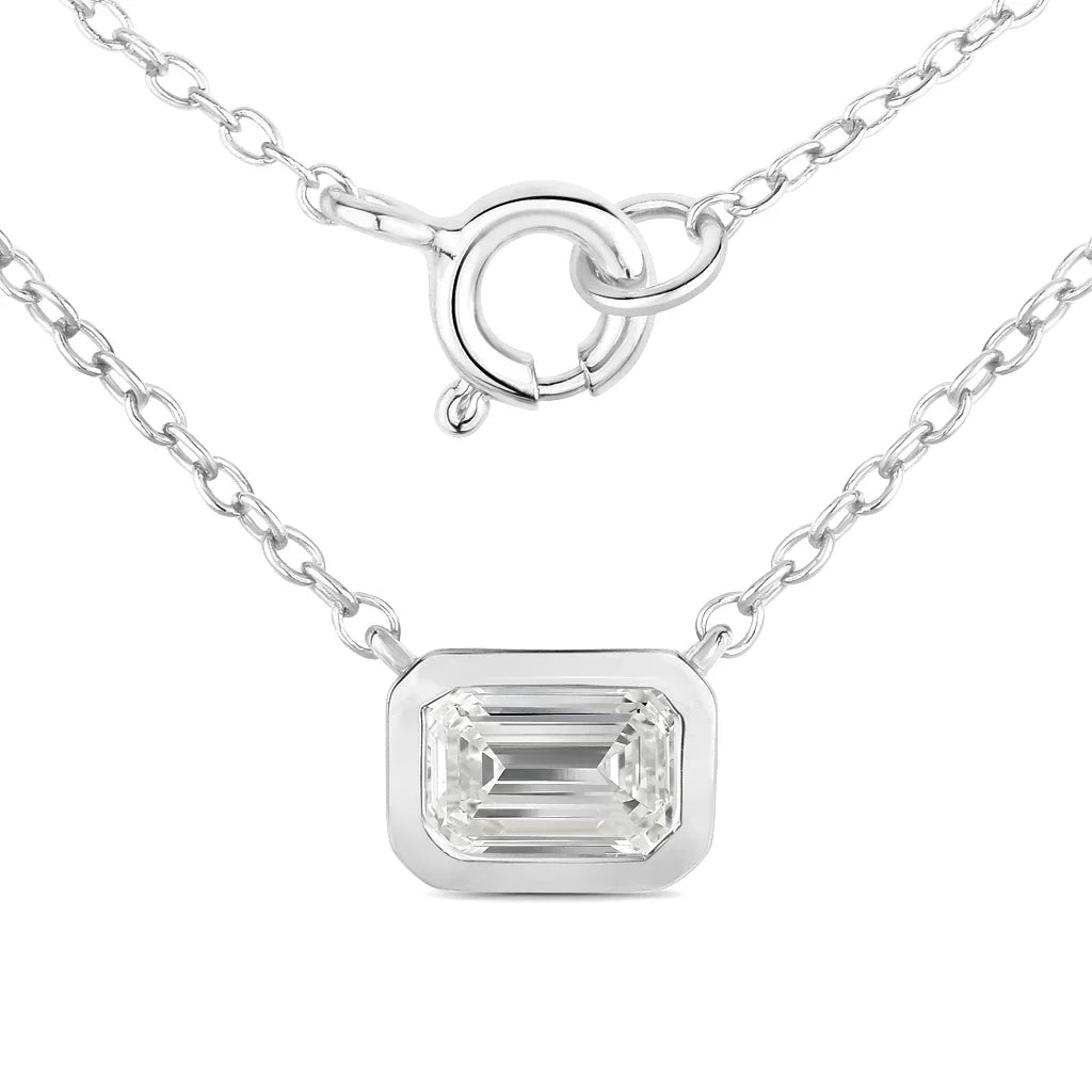 Emerald Cut Bezel Set Solitaire Necklace