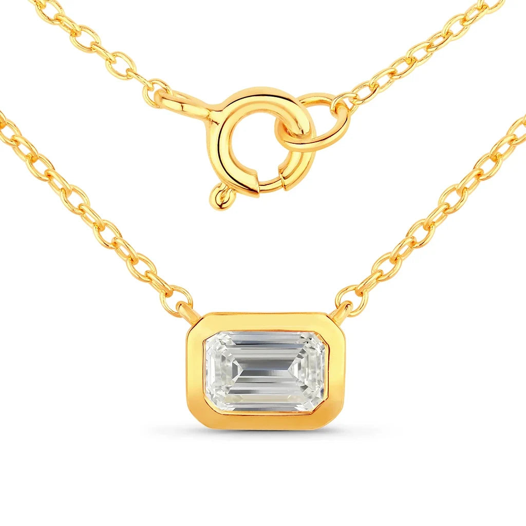 Emerald Cut Bezel Set Solitaire Necklace