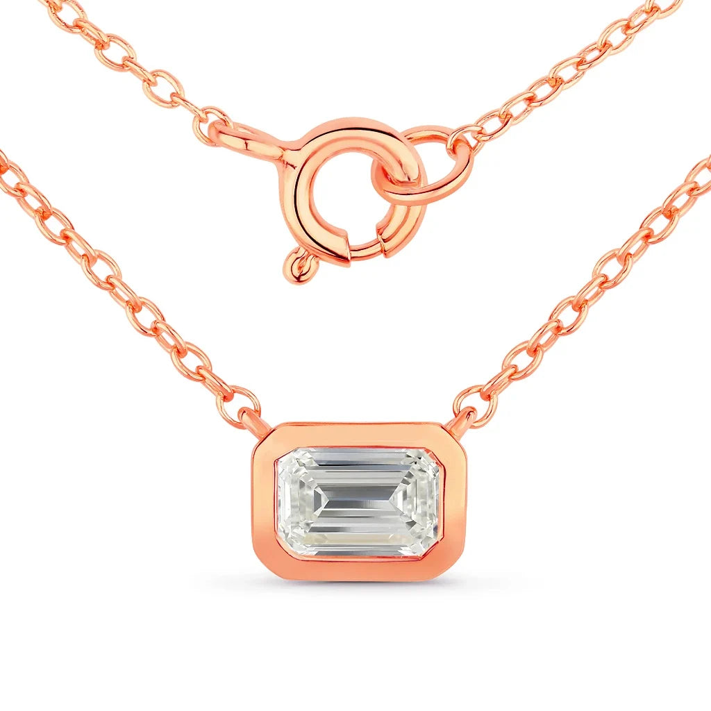 Emerald Cut Bezel Set Solitaire Necklace