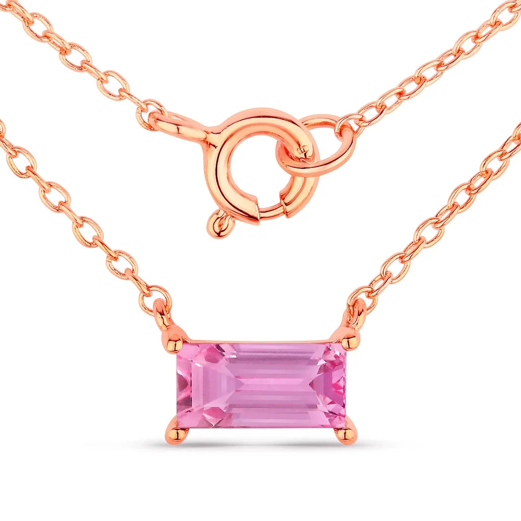 Minimal Baguette Cut Bezel Set Solitaire Necklace