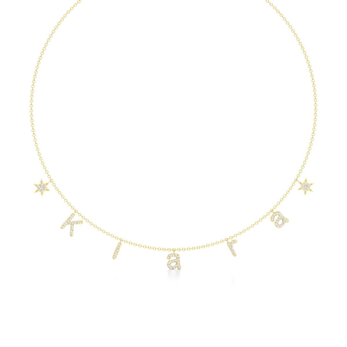 Name Necklace with Star Detailing in Diamond Pavé