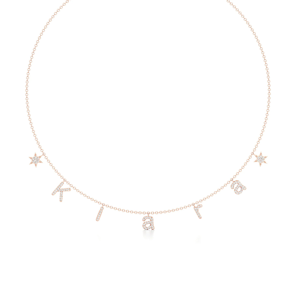 Name Necklace with Star Detailing in Diamond Pavé
