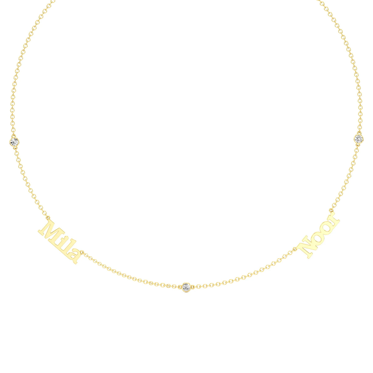Multi Name Necklace with Diamond Accents