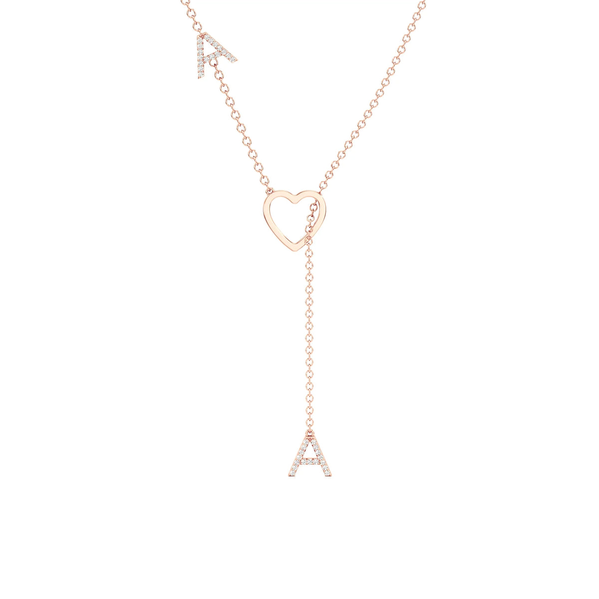Diamond Pavé Double Initial Drop Necklace with Heart Detail