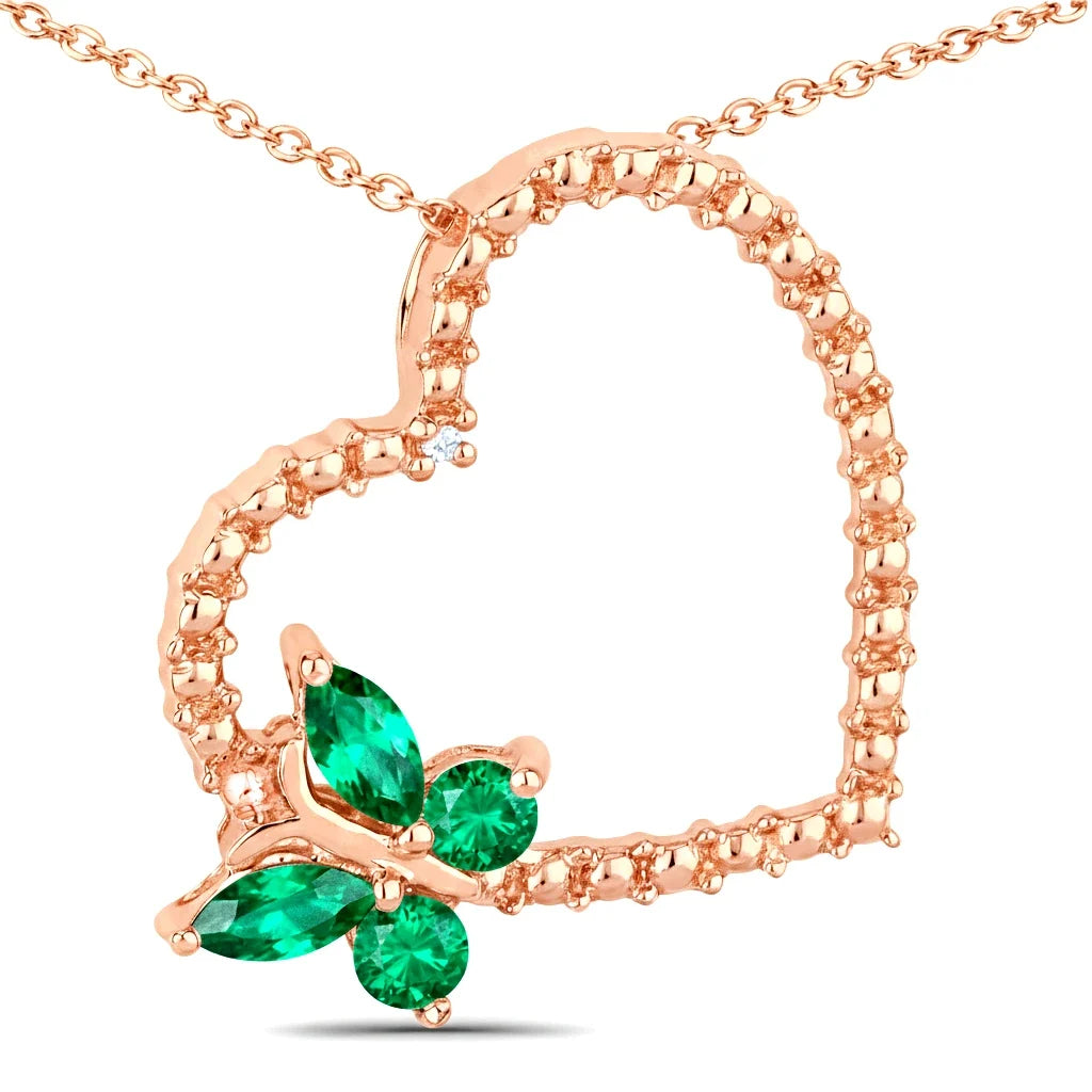 Diamond Heart Butterfly Pendant