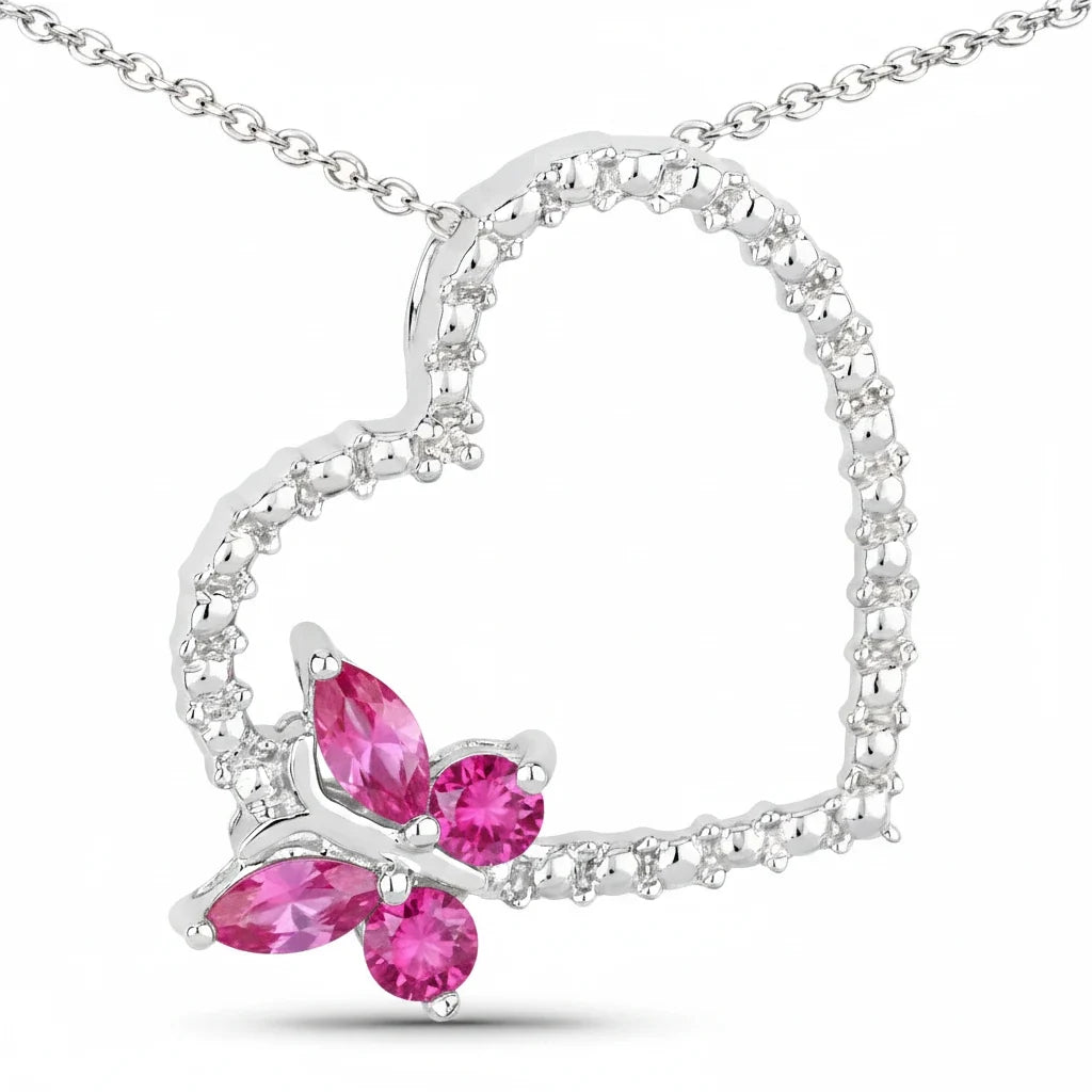Diamond Heart Butterfly Pendant