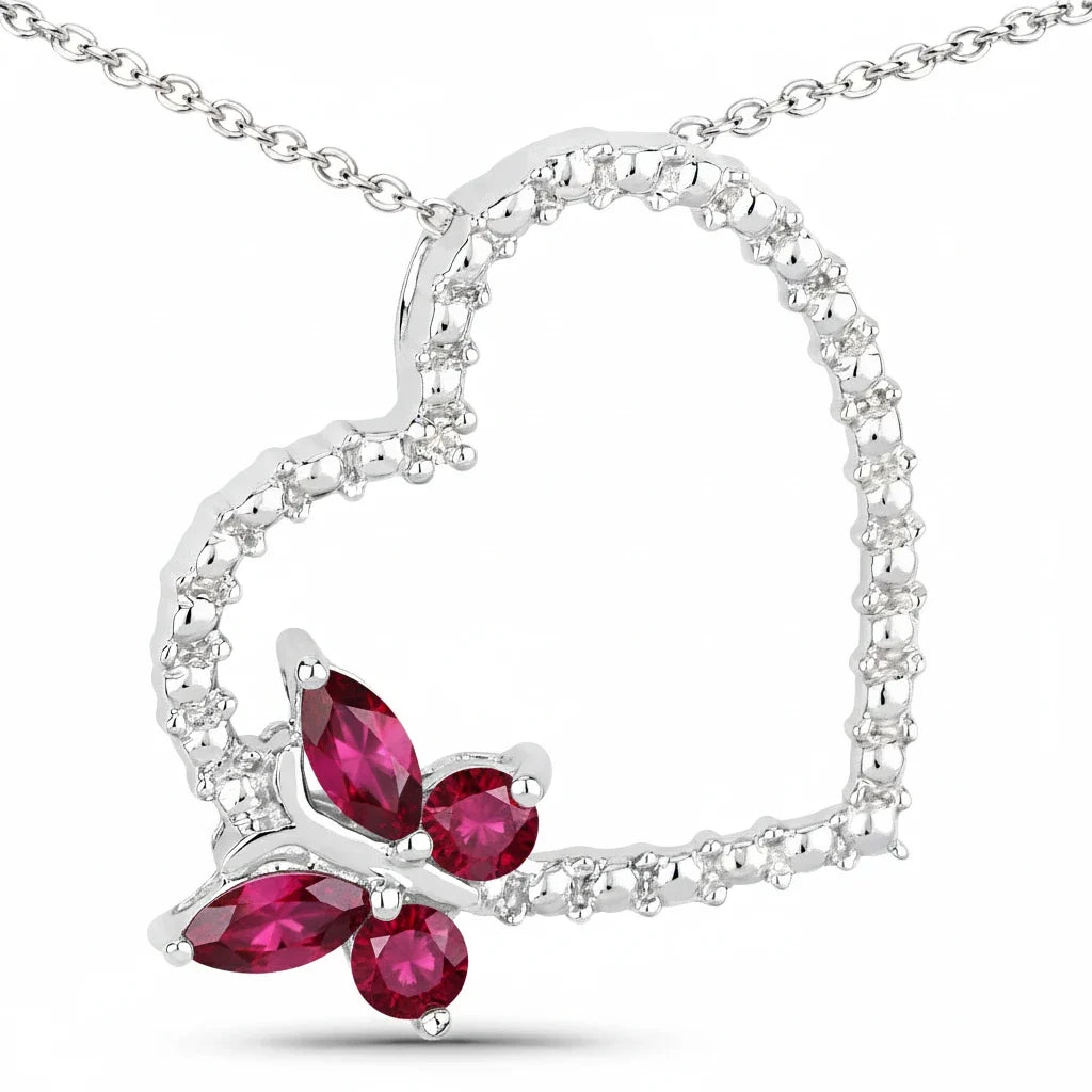 Diamond Heart Butterfly Pendant