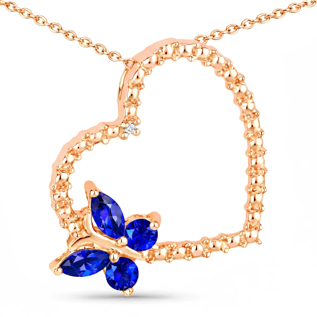 Diamond Heart Butterfly Pendant