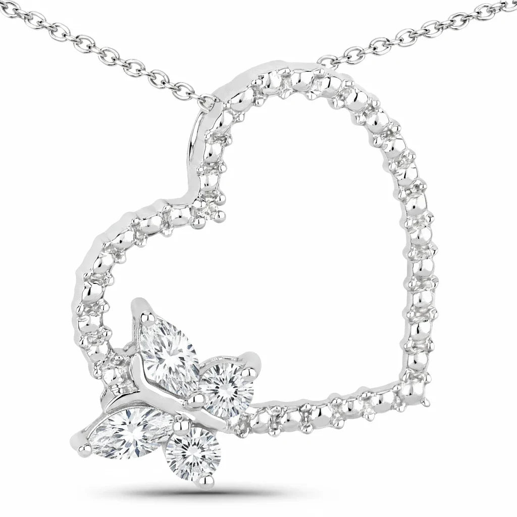 Diamond Heart Butterfly Pendant