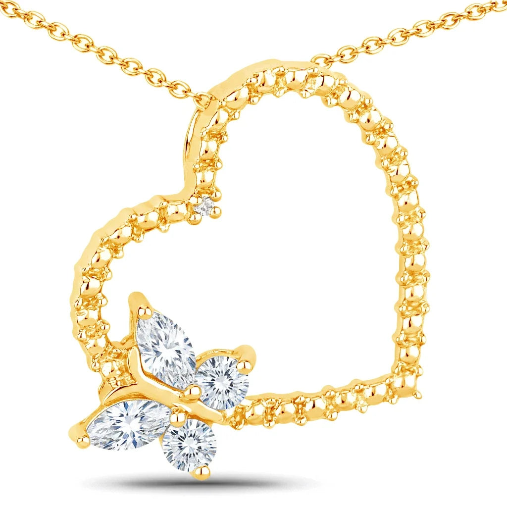 Diamond Heart Butterfly Pendant