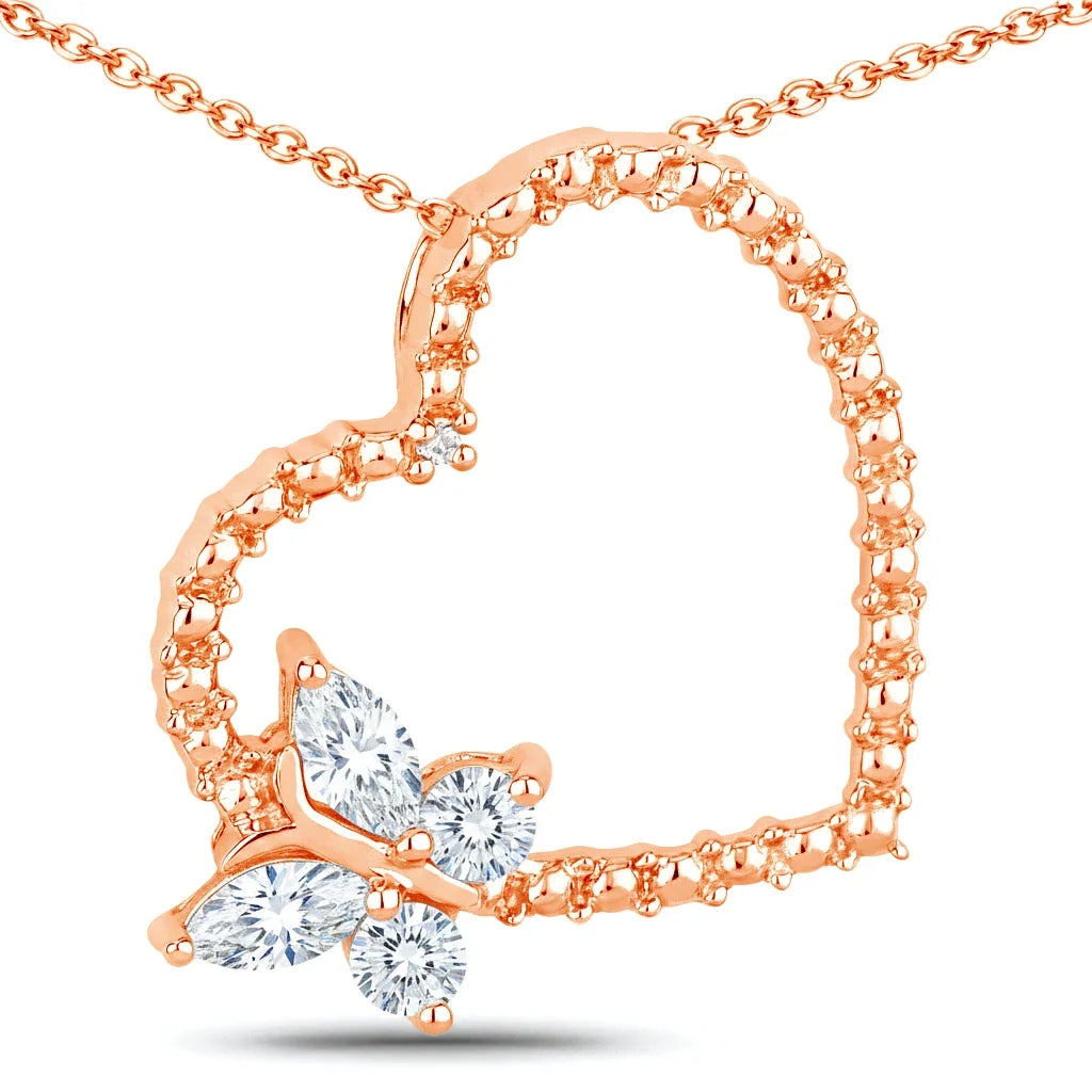 Diamond Heart Butterfly Pendant