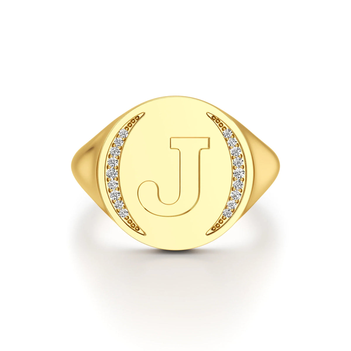 Initial Signet Ring with Diamond Accents