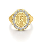 Vintage Inspired Initial Signet Ring with Diamond Accents